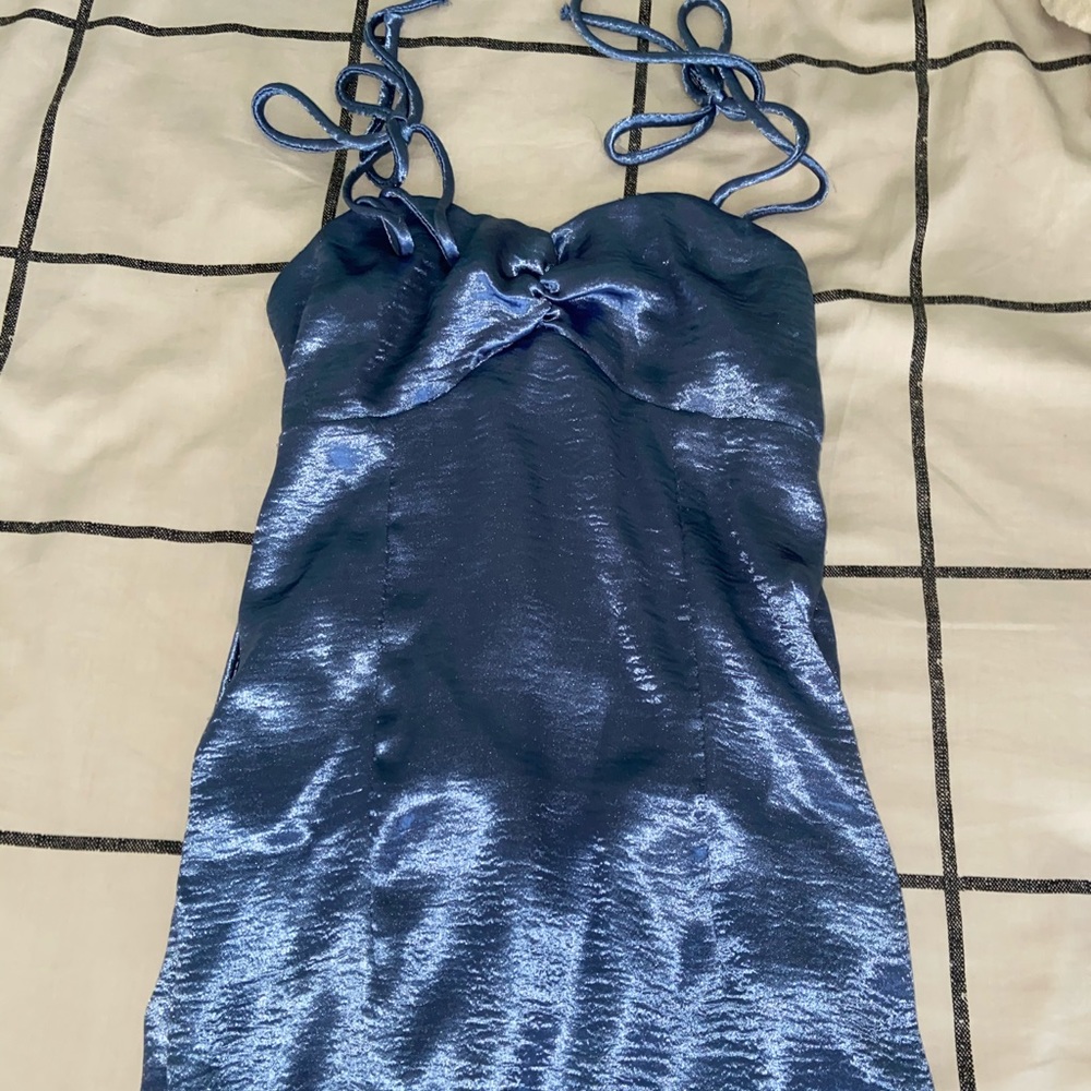 Satin Blue Ruched Bodycon Dress